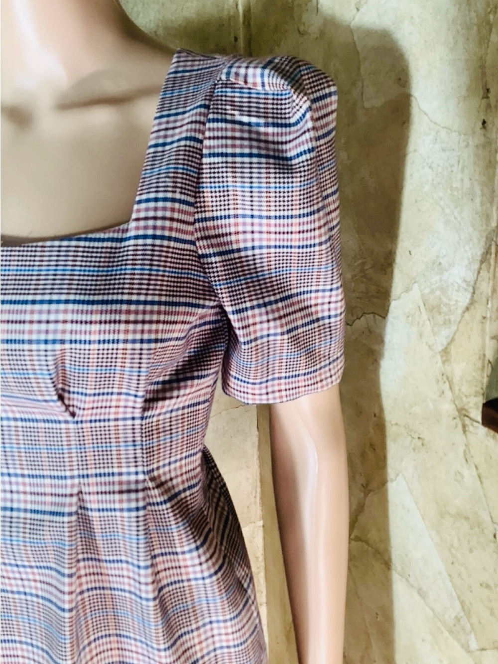 Forever 21 Plaid Square-Neck Mini Dress - Brown & Cream - Size S - Picture 3 of 13